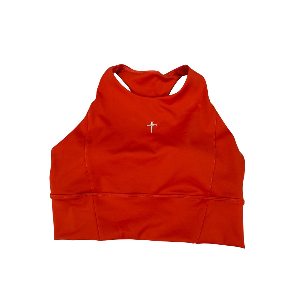 Three Nails Womens High Neck Racerback Sports Bra Red Cross Logo Size Small